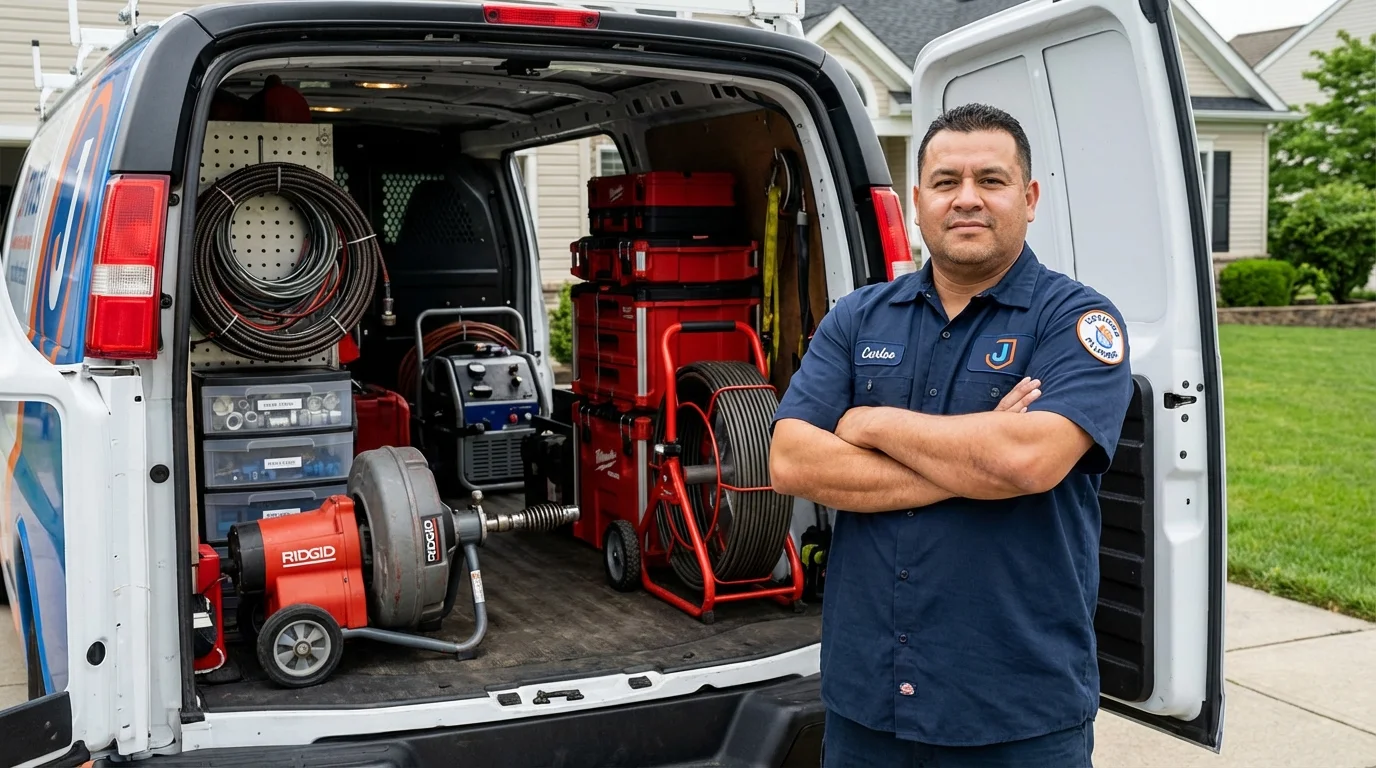 Professional drain cleaning equipment and Johns Plumbing LLC plumber in Clayton
