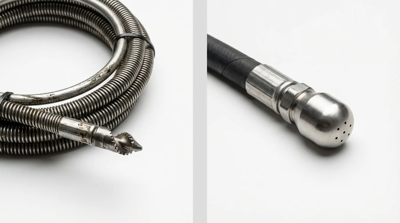 Drain snake cable and hydro jetting nozzle used for drain cleaning in Clayton, GA